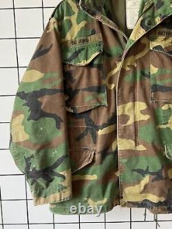 80s Vintage Mens ALPHA INDUSTRIES Jacket Field Military M-65 OG 107 Camo Size M