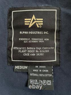 ALPHA INDUSTRIES Men's Sz M Jacket Navy Blue 100% Cotton Zipper Detail Back Belt
