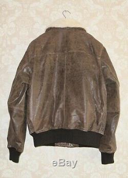 ALPHA INDUSTRIES Mens Bomber Injector III Brown Leather Winter Jacket Size M