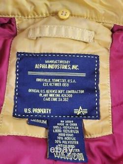 ALPHA INDUSTRIES Yellow Bomber B-15 Flight Jacket Fart-Pac Vintage Coat Medium