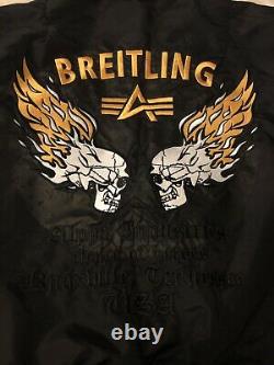 AUTHENTIC BREITLING ALPHA Industries Black'Air Race' Jacket Sz M-Fire Skulls