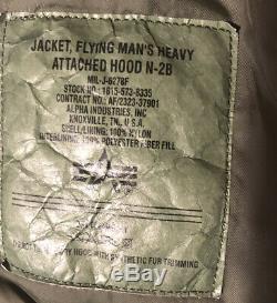 Alpha Ind. US Flying mans Heavy N-2B Flight Parka Jacket Bomber Fur Hood Medium
