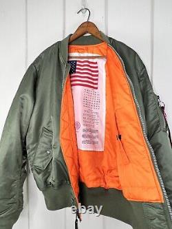 Alpha Industries Blood Chit Green MA-1 Bomber Jacket Reversible Flag Patch M