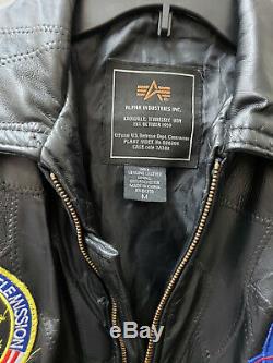Alpha Industries Cage Code 3A382 Black Leather Jacket size Medium