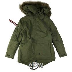 Alpha Industries J-4 Fishtail Parka Jacket Olive Green Fur Hood Camo Medium NWT