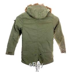 Alpha Industries J-4 Fishtail Parka Jacket Olive Green Fur Hood Camo Mens Medium