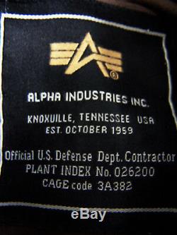 Alpha Industries Leather Biker Jacket Men's Medium Black Brown Vintage ALP333 #