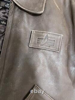 Alpha Industries Leather Bomber Jacket Brown Medium Good Condition
