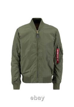 Alpha Industries MA1 TT Mens Bomber Flight Nylon Logo Branded Jacket Dark Green