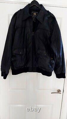 Alpha Industries Men Black Goat Hide Leather Bomber Zip Up Jacket UK XL