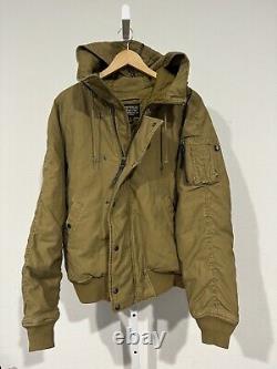 Alpha Industries Men M Jacket Coat Tan Olive Military Quilt Lined Zip Down Hood
