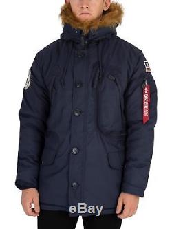 Alpha Industries Men's Fur Hooded Polar Jacket, Blue