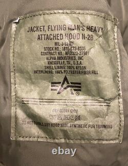 Alpha Industries Men's N-2B Jacket Attached Hood Parka Bomber Coat USA Size Med