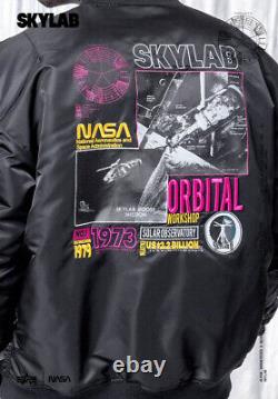Alpha Industries Mens MA1 Flight Nasa Skylab Graphic Print Jacket in Black