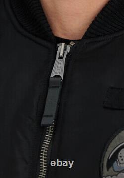 Alpha Industries Mens MA1 Flight Patch Detail Logo Branded Zip Jacket in Black