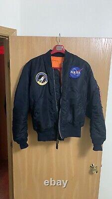 Alpha Industries Mens MA-1 Flight Jacket Coat Bomber NASA Navy Blue Sz Medium