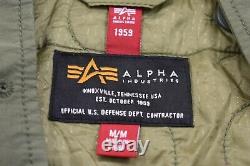Alpha Industries Mens Olive Snap Front Drawstring Waist Fishtail Parka Jacket M