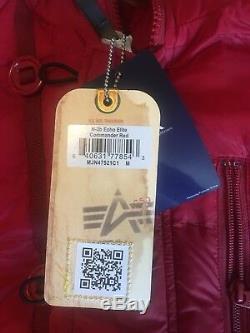 Alpha Industries N-3B Echo Elite Red Winter Jacket Fur Hood Trim Mens Sz Med