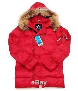 Alpha Industries N-3B Echo Elite Red Winter Jacket Fur Trim Hood Women Sz Medium