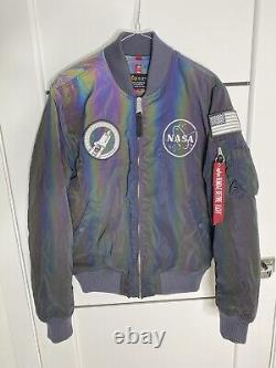 Alpha Industries X NASA MA1 Reflective Rainbow Bomber Jacket, Grey/Rainbow, M