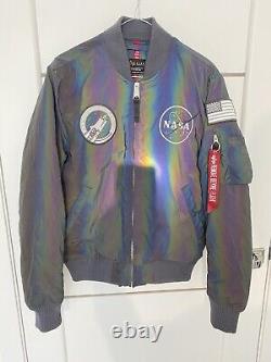 Alpha Industries X NASA MA1 Reflective Rainbow Bomber Jacket, Grey/Rainbow, M