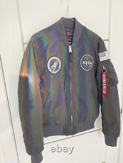 Alpha Industries X NASA MA1 Reflective Rainbow Bomber Jacket, Grey/Rainbow, M