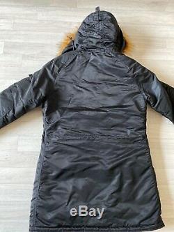 Alpha industries Coat parka Jacket Black Military Fur Hood Coat MEDIUM New