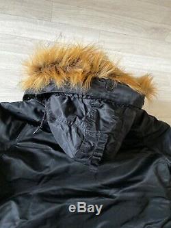 Alpha industries Coat parka Jacket Black Military Fur Hood Coat MEDIUM New