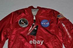 Authentic Alpha Industries Mens Apollo Ma-1 Flight Jacket Black Red Brand New