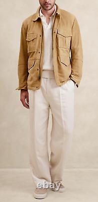 Beige Leather Trucker Jacket for Men Pure Suede Custom Made Size S M L XXL 3XL