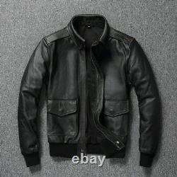 Black Bomber Leather Jacket for Men Flight Jacket Size S M L XL XXL Custom Made