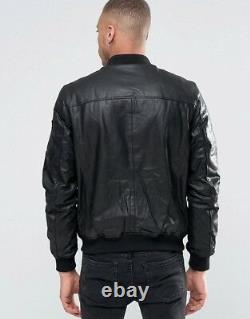 Black Leather Jacket Men Flight Bomber Pure Lambskin Size S M L XL XXL Custom