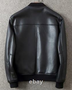 Black Leather Jacket Men Flight/Bomber Pure Lambskin Size S M L XL XXL Customize