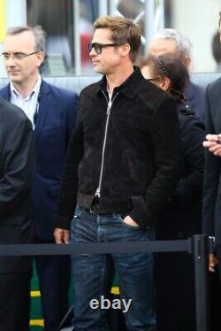 Brad Pitt Black Suede Leather Jacket for Men Size XS S M L XL XXL Custom Made