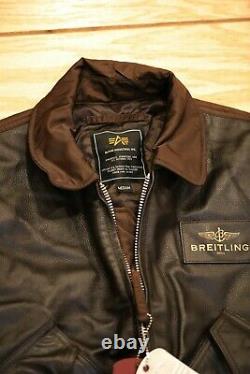 Breitling Alpha Industries Pilot Bomber Leather Jacket Size M
