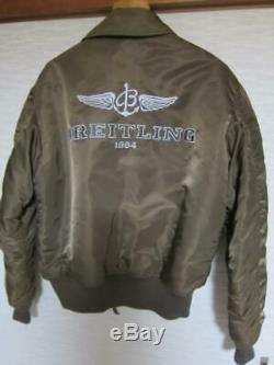 Breitling & Alpha Leather Blouson Bomber Jacket Brown Size M Japan Free Shipping