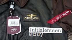 Breitling FLYING PILOT LEATHER jacket MEDIUM NEW ALPHA INDUSTRIES brown TAGS M