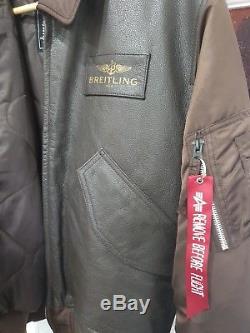 Breitling FLYING PILOT LEATHER jacket size Medium NEW ALPHA INDUSTRIES TAGS