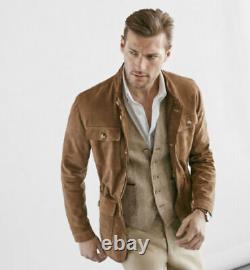 Brown Leather Shirt for Men Pure Suede Slim Fit Custom Made Size S M L XXL 3XL