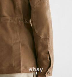 Brown Leather Shirt for Men Pure Suede Slim Fit Custom Made Size S M L XXL 3XL