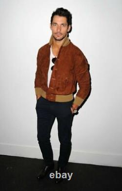 Brown Suede Leather Jacket for Men Flight/Bomber Size S M L XL XXL 3XL Customize