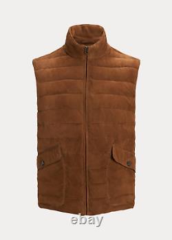 Brown Suede Leather Quilted Puffer Vest for Men Size XS S M L XL XXL 3XL