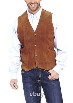 Cowboy Suede Leather Vest Coat Snap Button Closure Tan/Brown Western Uniform XL