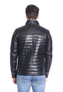 Genuine Men Soft Lambskin Black Bomber Winter Coat Leather Padded Puffer Jacket