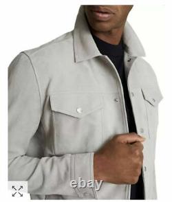 Grey Leather Shirt Jacket for Men Pure Suede Size XS S M L XXL 3XL Custom Made