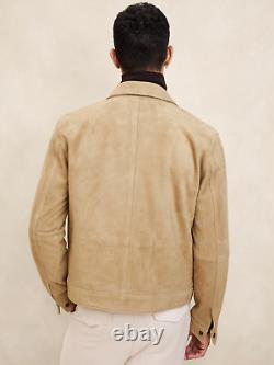Leather Trucker Jacket for Men Beige Pure Suede Custom Made Size S M L XXL 3XL