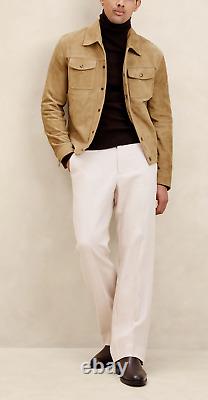 Leather Trucker Jacket for Men Beige Pure Suede Custom Made Size S M L XXL 3XL
