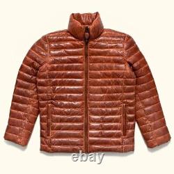 Men's Antique Brown Leather Jacket Puffer Fully Quilted Lambskin Jacket 059