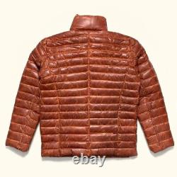 Men's Antique Brown Leather Jacket Puffer Fully Quilted Lambskin Jacket 059