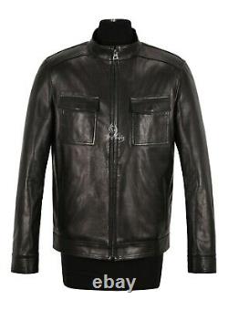 Men's Biker Leather Jacket Semi Veg Tanned Black Italian Lambskin Casual Jacket